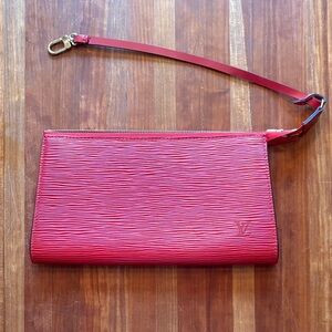 Louis Vuitton Red Epi Leather Pochette Accessories 24 Wristlet Clutch with Strap